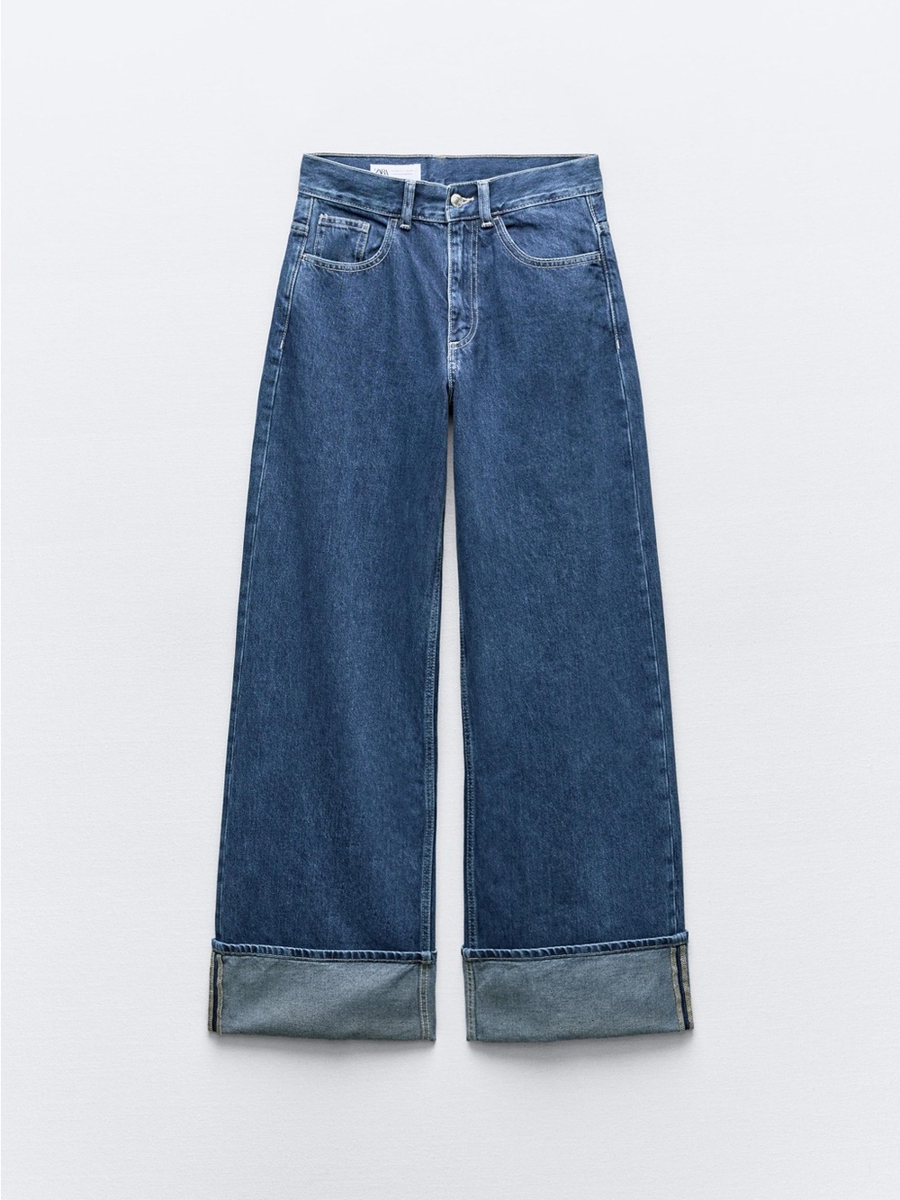 Zara TRF Turned Up Wide Leg Jeans dark wash size 8 /40 - Picture 2 of 9